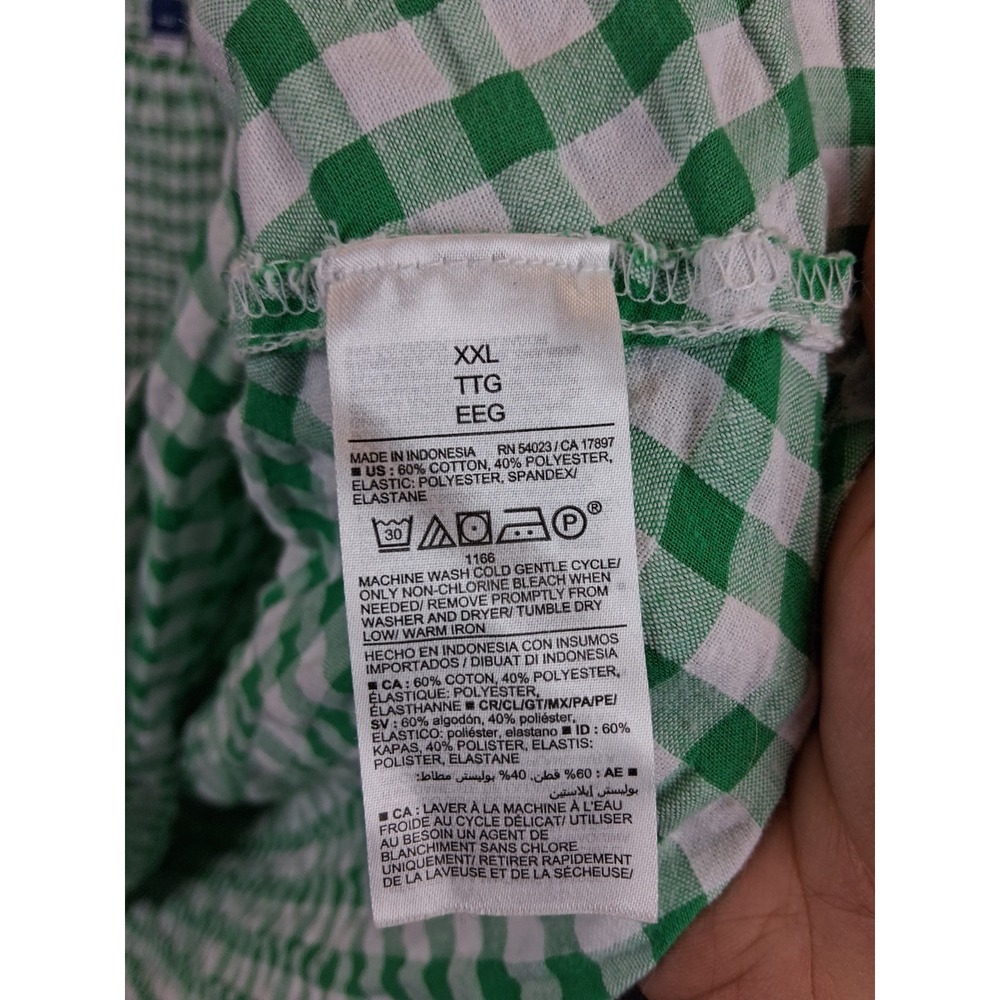Old Navy Dress 2XL Green Gingham Check Plaid Seersucker Smocked Peasant Ruffle - Picture 6 of 8